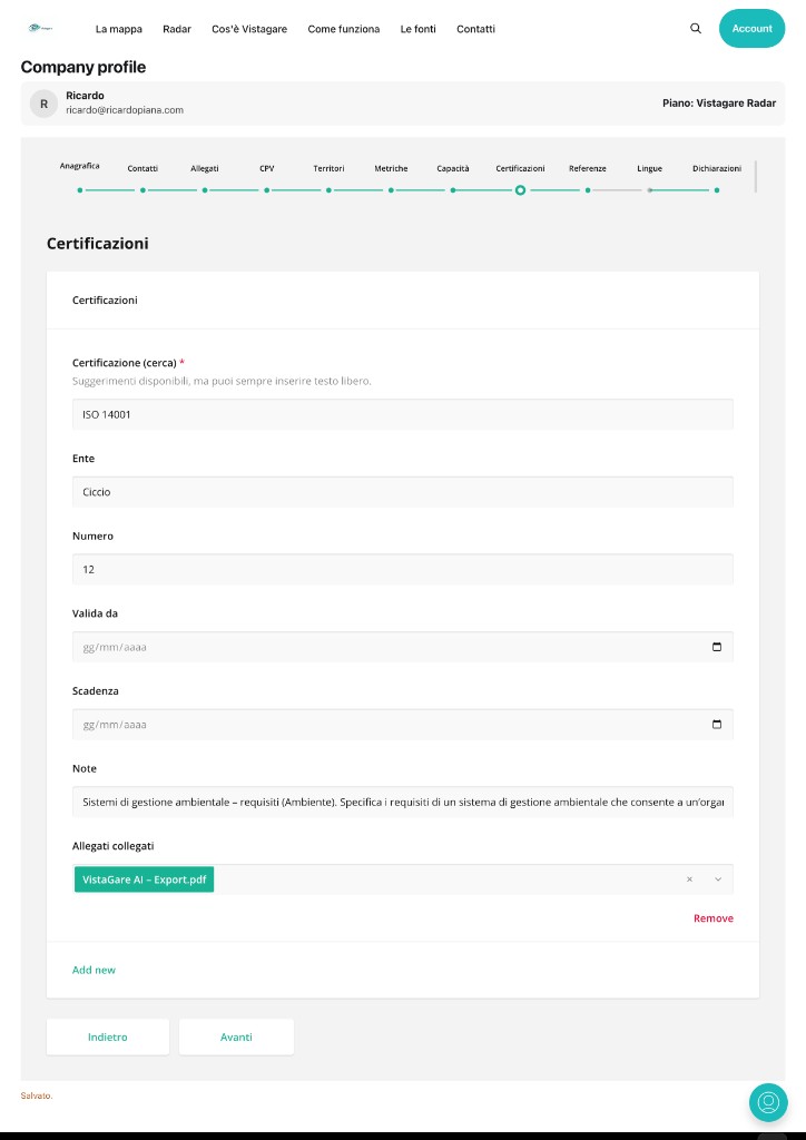 Company profile — Certificazioni