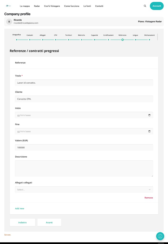 Company profile — Referenze