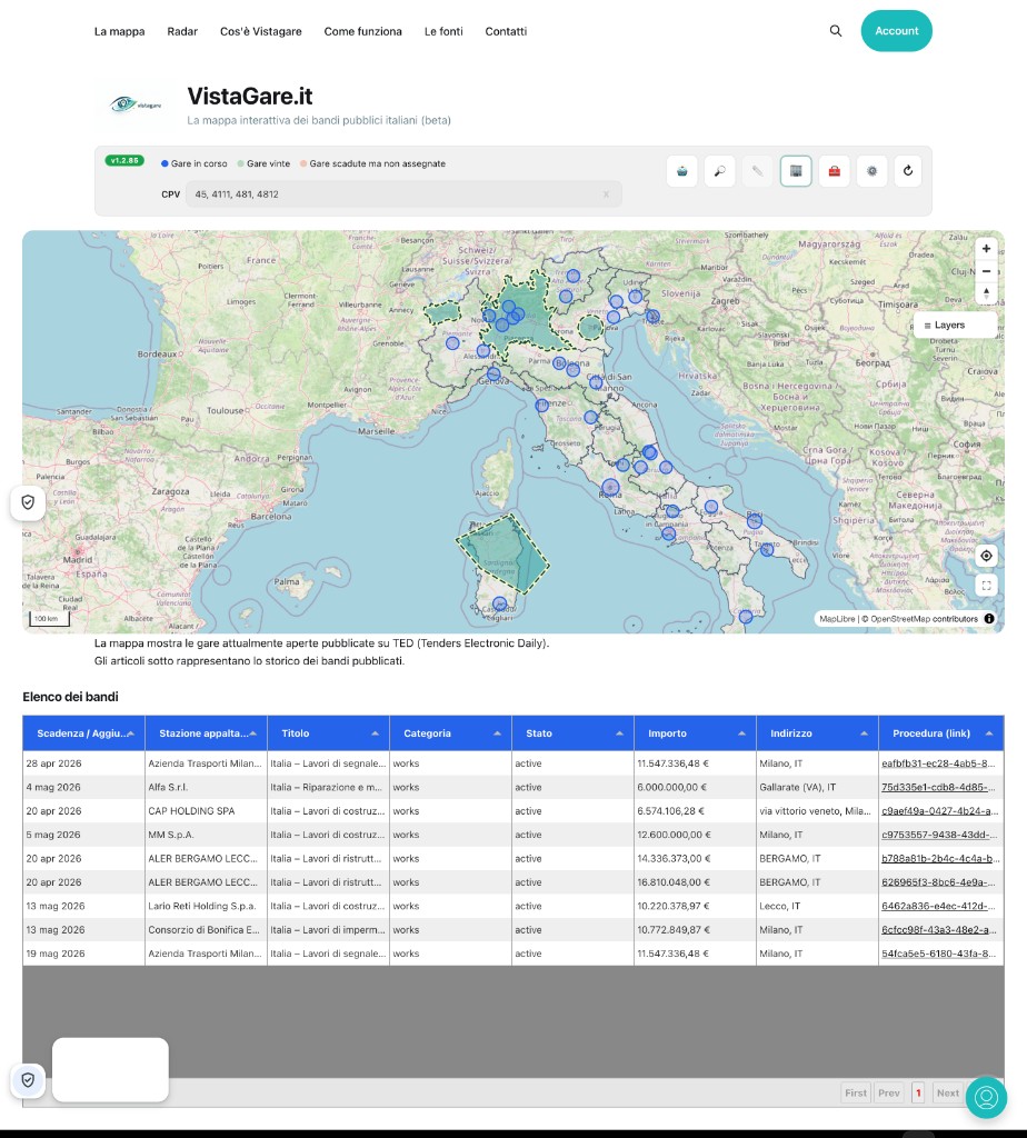 Anteprima mappa VistaGare con toolbar Radar
